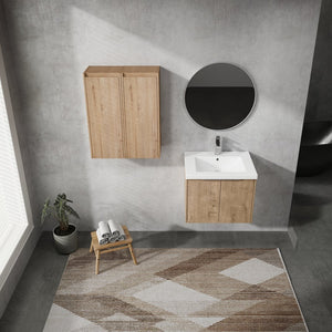 English Elm 24" Wall-Mounted Bathroom Vanity Set With Soft Close Doors, Resin Sink & Side Cabinets For Storage W999S00221