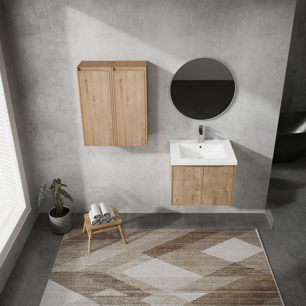 English Elm 24" Wall-Mounted Bathroom Vanity Set With Soft Close Doors, Resin Sink & Side Cabinets For Storage W999S00221