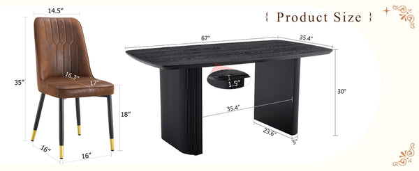 English Elm Table And Chair Set - Modern 67X35.4 Inch Black Wood Grain Dining Table With 4 Brown Chairs W1151S04168-GIGA