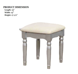 English Elm Transitional Glam Mirrored Vanity with Padded Stool, Spacious Drawers, Central Mirror for Prep and Storage Silver 51 L x 21 W x 30 H B2741P400804