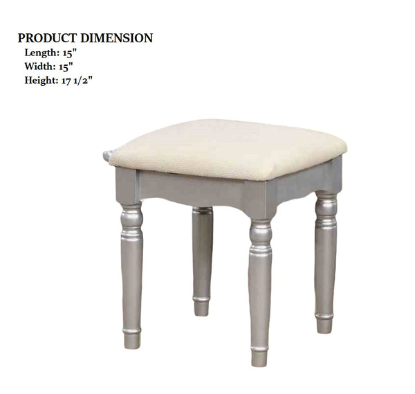 English Elm Transitional Glam Mirrored Vanity with Padded Stool, Spacious Drawers, Central Mirror for Prep and Storage Silver 51 L x 21 W x 30 H B2741P400804