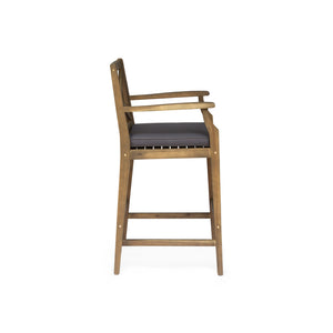 English Elm Christopher Knight Home® - PERLA Acacia Wood Outdoor Barstool Set of 2 with Water-Resistant Cushions, Cross-Back Farmhouse Charm Grey 63748.00GGRY