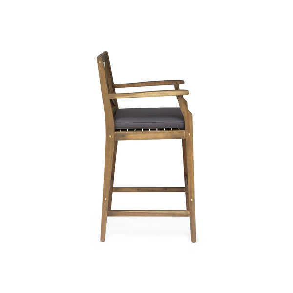 English Elm Christopher Knight Home® - PERLA Acacia Wood Outdoor Barstool Set of 2 with Water-Resistant Cushions, Cross-Back Farmhouse Charm Grey 63748.00GGRY