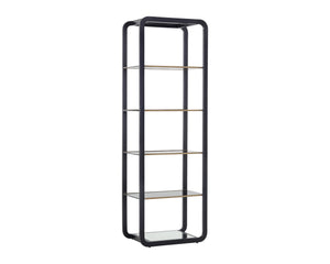 Sunpan Ambretta Bookcase: Elegant Modern Design with Glass Shelves and Mirrored Bottom for Stylish Storage Small - 24W x 15D x 72H