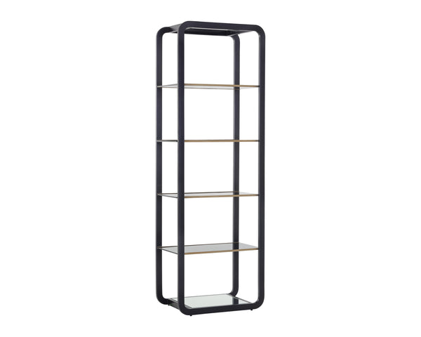 Sunpan Ambretta Bookcase: Elegant Modern Design with Glass Shelves and Mirrored Bottom for Stylish Storage Small - 24W x 15D x 72H
