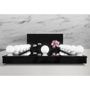 English Elm ELISA LED Vanity Set with Stool, Solid Wood & Glass Top, Built-In Speakers and Spacious Storage Black 33.15 L x 17.8 W x 12.05 H B201S00356