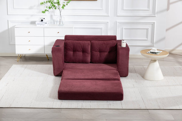 English Elm Convertible Floor Sofa Bed with Memory Foam and Ribbed Corduroy for Small Spaces Wine Red W395P438031