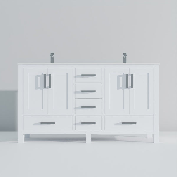 English Elm White Double Bath Vanity With Cultured Marble Top, Ample Storage & Chrome Faucet Set For Elegance B2731P259074-GIGA
