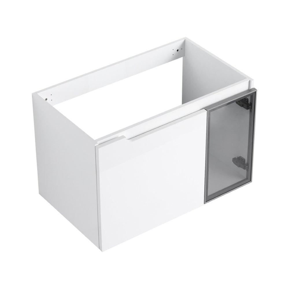 English Elm 30" Floating Bathroom Vanity Glossy White Plywood with Frosted Glass Soft Close Doors W999P387159
