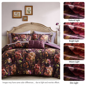 English Elm 4-piece Queen Velvet Floral Comforter Set with Ruched Pillow for Luxe Bedrooms B035P463193