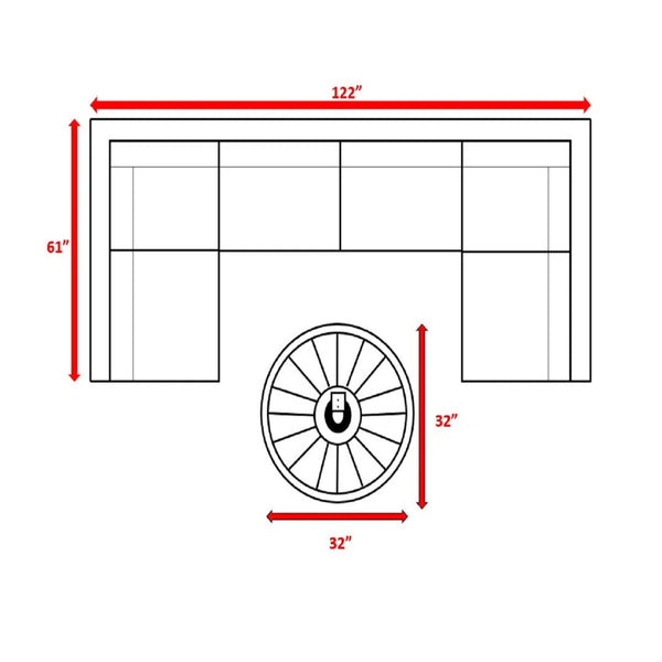 English Elm 4 Person Wicker Outdoor Lounge Set with Fire Pit, 7-Piece HDPE Wicker Sectional, 14 Cushions, Weatherproof Comfort B120S00083