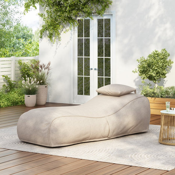 English Elm Christopher Knight Home® - Lemoore Outdoor Bean Bag Lounge Chair - Dark Beige With Ultra-Comfort Foam & Adjustable Headrest N775P265563B