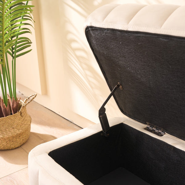 English Elm 49.21" Wide Velvet Upholstered Storage Bench with Lift Top and Slim Metal Legs Beige W3118P272642