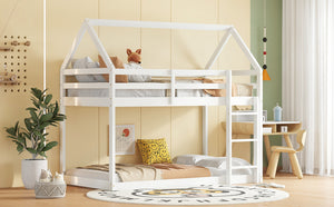 English Elm Twin Rubber Wood Floor Bunk Bed House-Shaped Design with Ladder Guardrails Sturdy Low-Profile Retreat White W504P206864