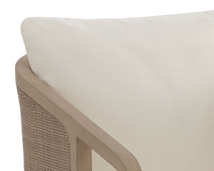 Sunpan Palermo Dining Chair - Elegant Outdoor Seating with Durable Teak Wood and Stylish Wicker Design Drift Brown / Stinson Cream