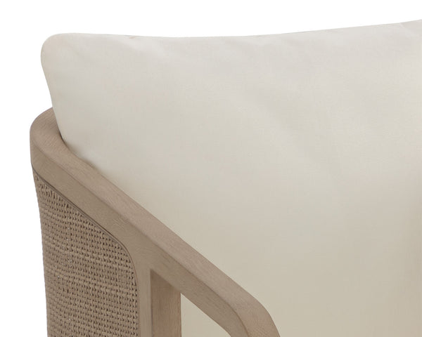 Sunpan Palermo Dining Chair - Elegant Outdoor Seating with Durable Teak Wood and Stylish Wicker Design Drift Brown / Stinson Cream