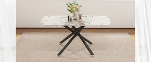 English Elm Large Tempered Glass Rectangular Dining Table Seats Six with Matte Black Metal Frame W1151S04539