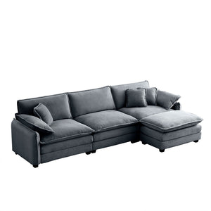 English Elm Oversize L-Shaped 3-Seater Sofa With Ottoman - Plush Grey Corduroy For Modern Living Spaces W714S00757-GIGA