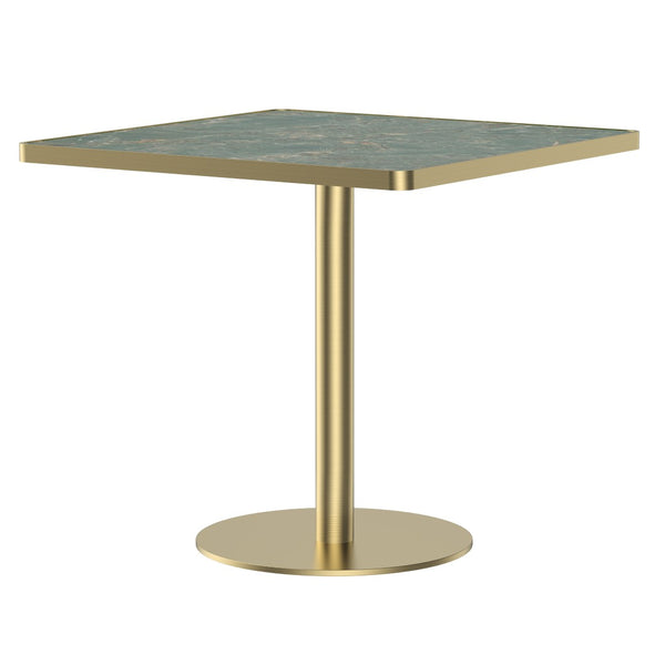 English Elm Square Bistro Dining Table Faux Marble Top Tulip Pedestal Base Gold Metal Frame W3316P421499