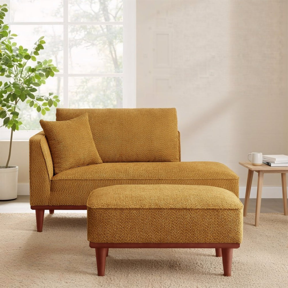 English Elm Indoor Boucle Chaise Lounge with Detachable Ottoman Convertible Daybed Bedroom Reading Nook Orange W5515P438685