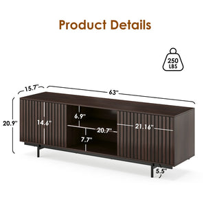 English Elm Modern Low Profile Media Console with Open Shelving and Concealed Cabinet Storage Dark Walnut T3623P434862