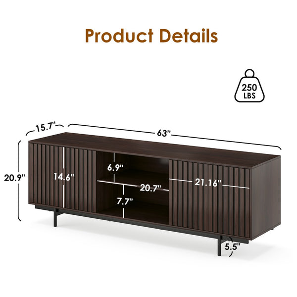 English Elm Modern Low Profile Media Console with Open Shelving and Concealed Cabinet Storage Dark Walnut T3623P434862