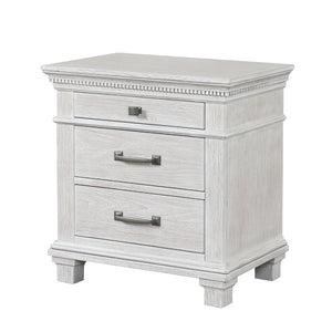 English Elm Transitional 3 Drawer Nightstand Dentil Molding Dovetail Elm Veneer Weathered Gray B2741P435891