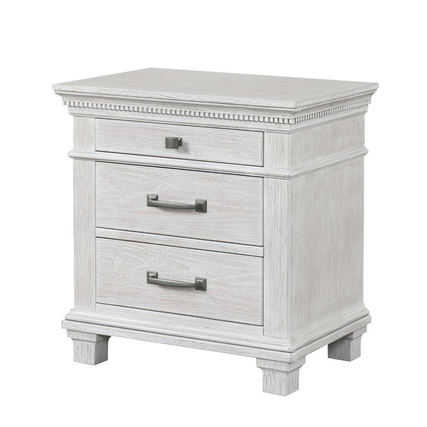 English Elm Transitional 3 Drawer Nightstand Dentil Molding Dovetail Elm Veneer Weathered Gray B2741P435891
