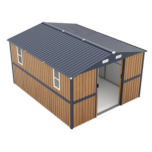 English Elm 10x12 Galvanized Steel Outdoor Shed with Lockable Entry Windows and Sloped Roof W1598S00032