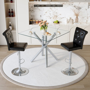 English Elm Modern Glass Top Pub Table Set with Swivel Pu Leather Stools Chrome Base 3 Piece W3875S00033