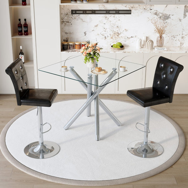 English Elm Modern Glass Top Pub Table Set with Swivel Pu Leather Stools Chrome Base 3 Piece W3875S00033