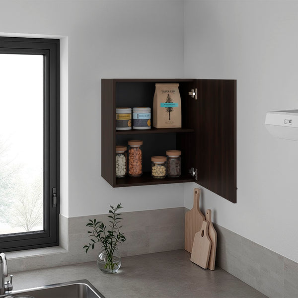English Elm Sterling Wall Mounted Cabinet Two Interior Shelves Walnut Finish Compact Storage Unit Dark Walnut B097P474308