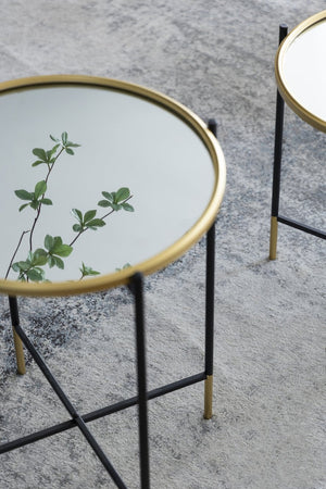 English Elm Set Hannes Nesting Side Tables with Glass Tops Elegant Deco-Modern Metal Frame for Living Rooms Black,Gold W2078P394070