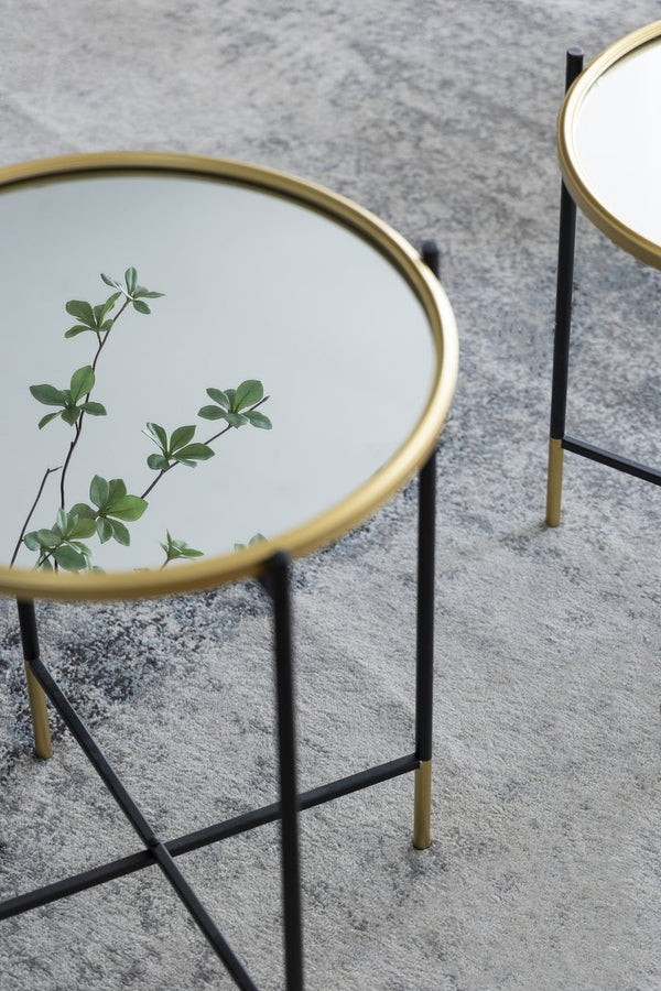 English Elm Set Hannes Nesting Side Tables with Glass Tops Elegant Deco-Modern Metal Frame for Living Rooms Black,Gold W2078P394070