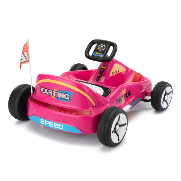 English Elm 12v Kids Electric Go Kart with Parental Remote Dual Motors Led Bluetooth Pedal Rose Red W2181P201029