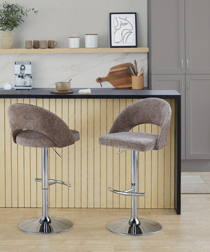 English Elm Adjustable Swivel Barstools Set of 2 Fabric Seat Black Metal Base Kitchen Counter Brown B202S02004