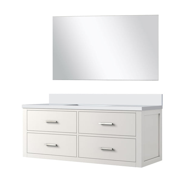 English Elm White Elegant Single Bath Vanity Set With Cultured Marble Countertop & Frameless 43 In. Mirror B2731S01442-GIGA