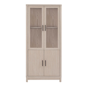 English Elm Jodie Elegant 31" Bookcase Cabinet with 6 Adjustable Shelves, Glass Display Doors & Metal Handles Oak B365P397896