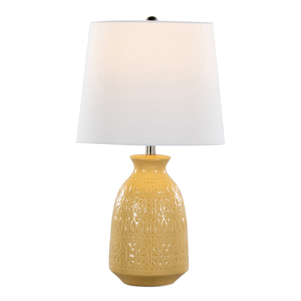 English Elm Claudia 20" Ceramic Accent Lamp Set of 2 in Misted Yellow with Textured Vase Base & White Linen Shade B202P224015