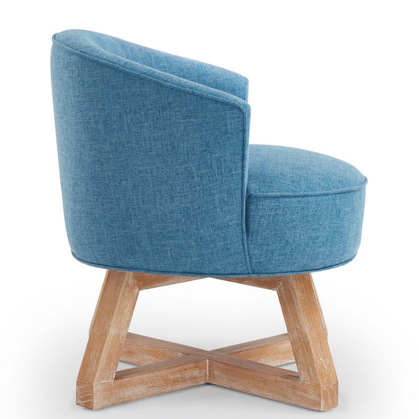 English Elm Swivel chair with solid rubberwood cross base, 360° smooth rotation, ergonomic linen upholstery for home comfort Light Blue W2186P166255