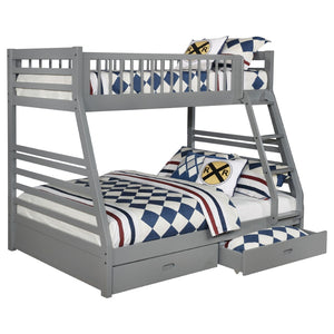 English Elm Keira Twin Over Full Bunk Bed with Storage Drawers in Matte Grey Wood Finish B062S00717