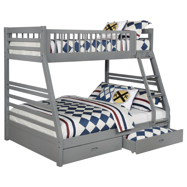 English Elm Keira Twin Over Full Bunk Bed with Storage Drawers in Matte Grey Wood Finish B062S00717
