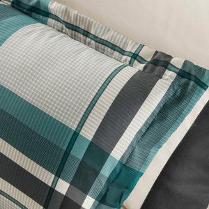 English Elm 9 PCS Queen Plaid Comforter Set Microfiber Teal & Black Queen Bedding 9-Piece Luxury Sheets B035P319867