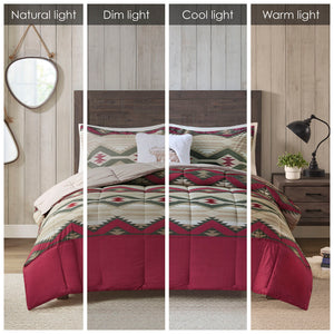 JLA Home Woolrich - Down Southwest-Inspired Comforter Set with Sherpa Bear Pillow, OEKO-TEX, Softspun Flannel Feel Red WR10-3861