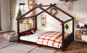 English Elm Twin House Frame Floor Bed Solid Pine Kids Room Montessori Low Profile Play Nook Espresso W1580P387842