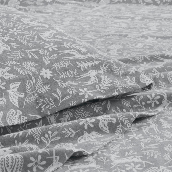 English Elm 4 Piece King Flannel Sheet Set - 100% Cotton Sage Winter Fauna Print For Cozy, Stylish Comfort B035P381339