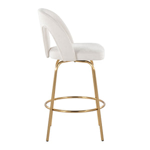 English Elm Fixed-height Swivel Counterstools with White Upholstery Gold Footrest Set of 2 B202S01782