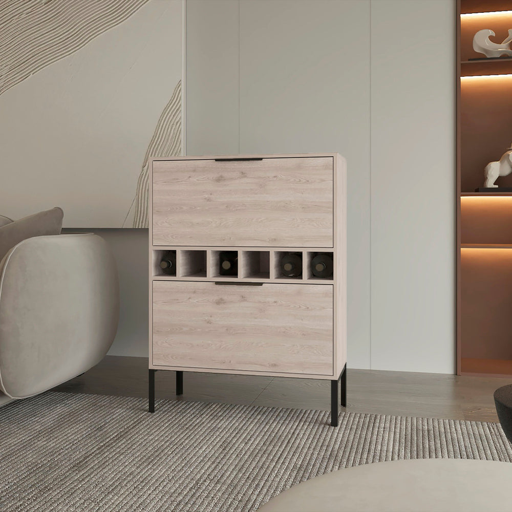 English Elm Winthrop Light Grey 6-Bottle Bar Cabinet with Steel Legs, 2 Drawers & Spacious Mixer Top for Entertaining B06280597