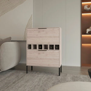 English Elm Winthrop Light Grey 6-Bottle Bar Cabinet with Steel Legs, 2 Drawers & Spacious Mixer Top for Entertaining B06280597