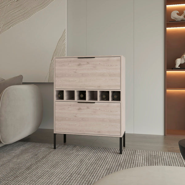 English Elm Winthrop Light Grey 6-Bottle Bar Cabinet with Steel Legs, 2 Drawers & Spacious Mixer Top for Entertaining B06280597